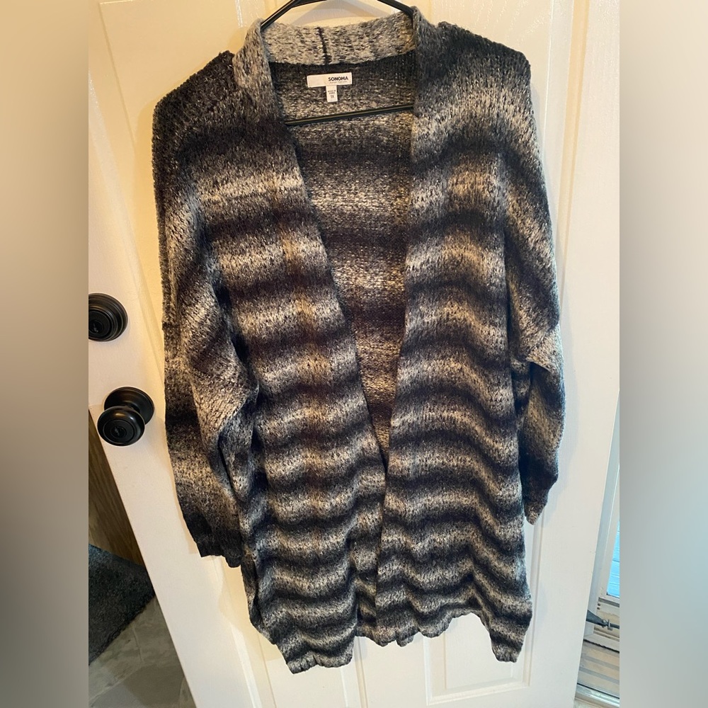Sonoma Black and Gray Striped Cardigan